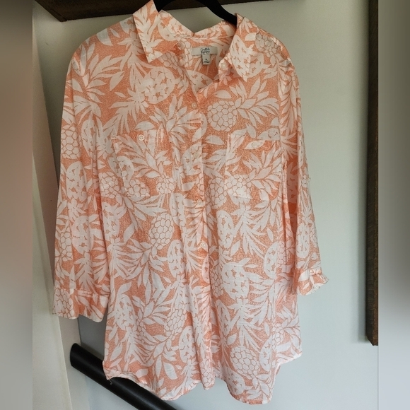 Craft & Borrow Roll Up Sleeve Button Down Pineapple Shirt - Picture 1 of 11